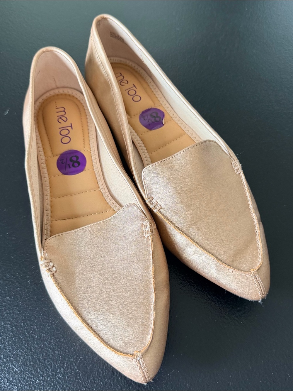 me too Metallic Rose Gold Pointed Toe Loafers 8.5 New